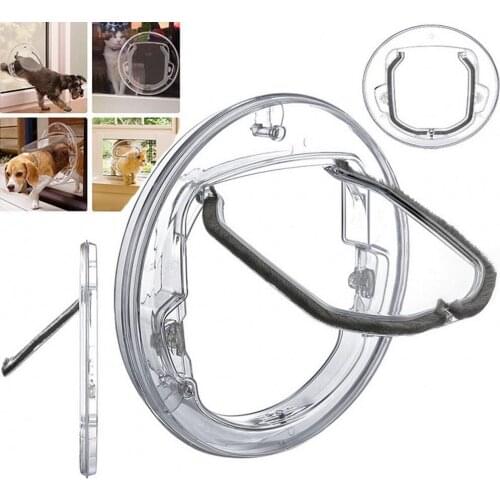Small Dog Door Controllable 4 Ways Round Transparent Household Cat Gate Lockable Security Pet Puppy Hole Door Entrance Window