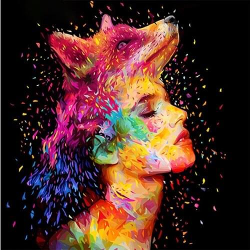5D DIY Poured Glue Diamond Painting Kits Full Round With AB Drill Colorful Wolf Head Embroidery Setting Mosaic Painting Gift New