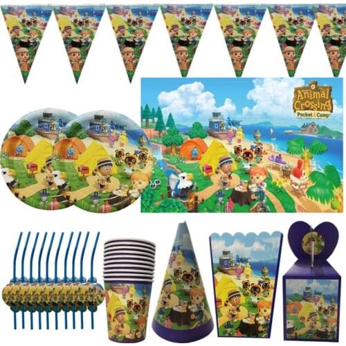 Animal crossing Party Supplies Kids Birthday Decoration Disposable Tableware Set Paper Plates Cup Banner Baby Shower Girl Decor