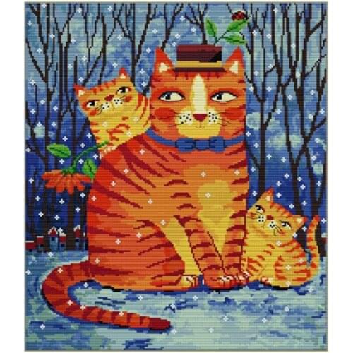Cross Stitch Stamped Kits 14CT Printed Embroidery Cloth Needlepoint Kits Easy Patterns For Beginners Watercolor Cat