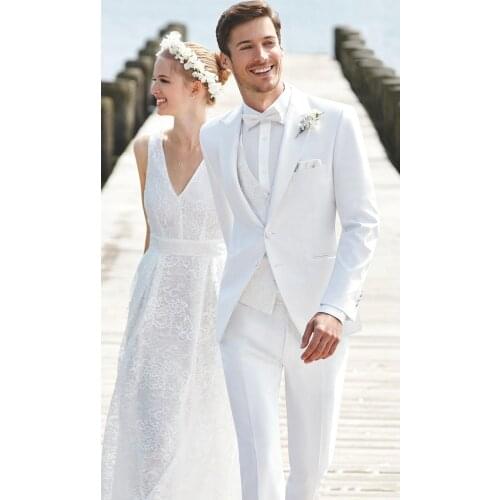 2018 New Custom White Suit Men Tuxedo Groom Wedding Suits Slim Fit 3 Piece Tailored Prom Blazer Terno Masculino Jacket+Pant+Vest
