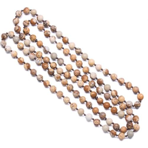 2020 New Fashion Stone Beaded Necklace Bohemian Rose Quartzs Jewelry Natural Stone Knotted Long Necklaces for Women