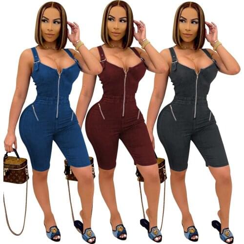 2021 peoples new European and American womens summer new printing imitation pants pocket zipper strap one-piece strap shorts