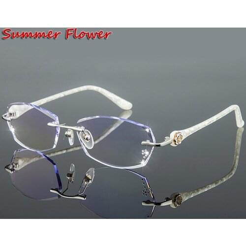 Chashma Titanium Fashion Female Eye Glasses Diamond Trimmed Rimless Spectacle Frames Women Eyeglass Frame Colored Lenses