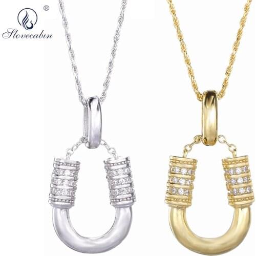 Slovecabin 925 Sterling Silver Zircon Horseshoes Pendant Necklace Long Chain Women Luxury Japan CZ Big U Letter Necklace Jewelry