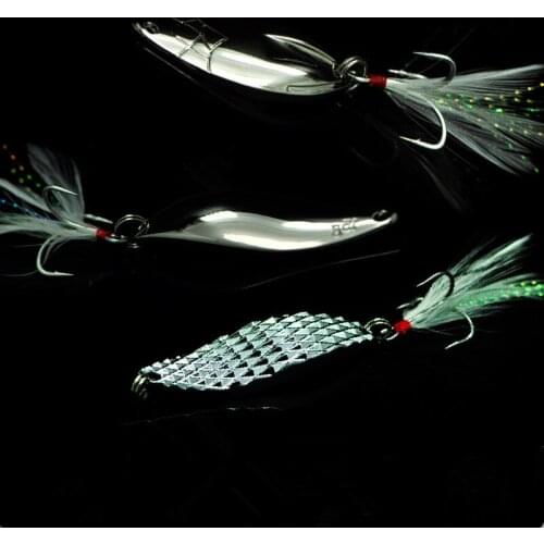 Promotion Price Spoon Lure With Feather Jig Diamond Double Curved Surface Jigbaits Fishing Lures 10g 15g 7g