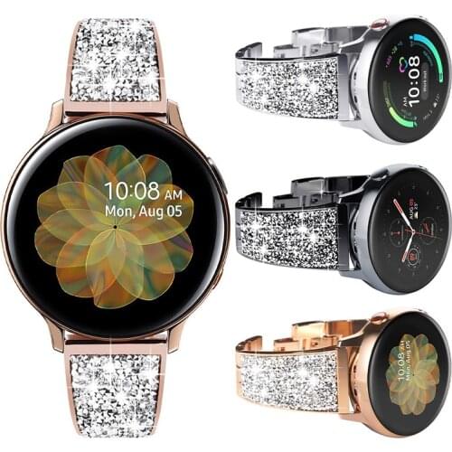 20 22MM Diamond Stainless Steel Strap for Samsung Galaxy Active 2 40 44mm Band 42 46mm for Samsung Gear S3 Classic/Frontier Belt
