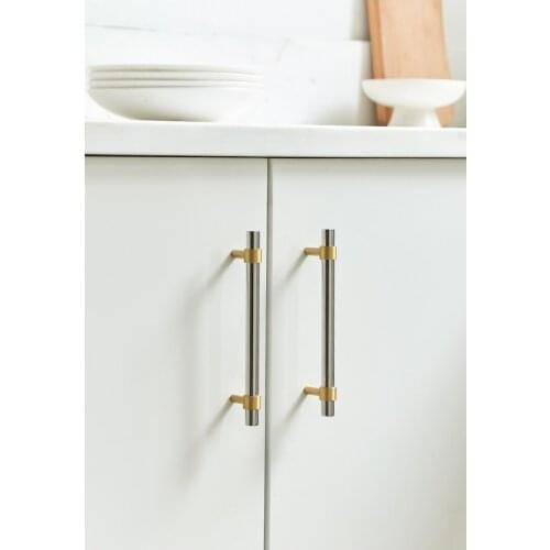 304SS Stainless Steel Brass Furniture Handle Mirror-polished T-bar Long Knob Cabinet Hardware Handles Drawer Pull Bedroom Knob