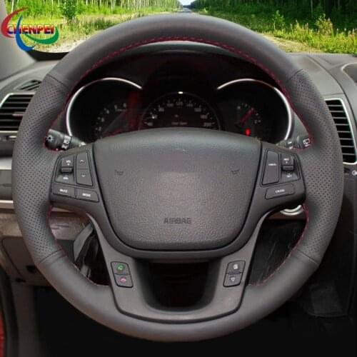 DIY Black Leather Car Steering Wheel Cover For Kia Sorento 2008-2014 Cadenza 2010-2015 K7 2011-2015 Car Interior Decoration