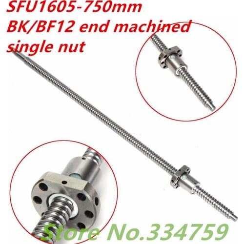 SFU1605 ballscrew set : 1 pc SFU1605 750mm ballscrew + 1 pc 1605 Ball Screw Nut for cnc parts BK/BF12 machined