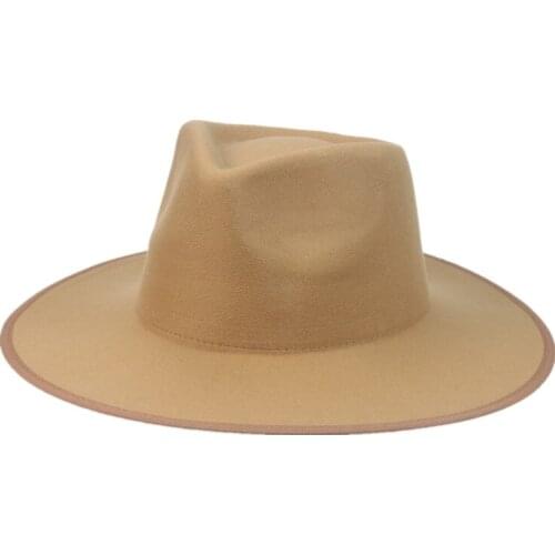 Women hats panamas big brim solid beige khaki camel green black fedoras hats dress formal classic felted hats pamelas para boda