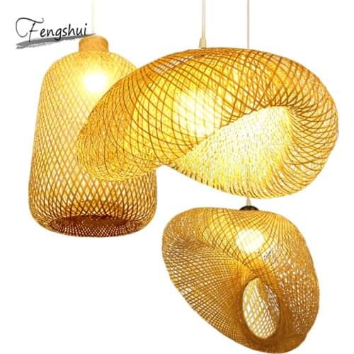 Modern Bamboo Lamp Art Decor Pendant Light Restaurant Hotel Rattan Pendant Lamp for Living Room Hanging Lamp Kitchen Fixtures