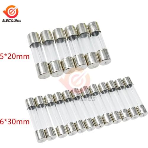 50Pcs 5x20mm 6x30mm Glass Tube Fuse Kit 250V 1A 2A 3A 4A 5A 7A 8A 10A AMP circuit fast blow fuses 5*20MM DIY Electronic set
