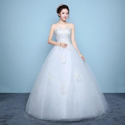 Wedding Dress Illusion Strapless Sleeveless Embroidery Sequined Lace Tulle Backless Luxury White Vintage Women Bridal Gown FB683