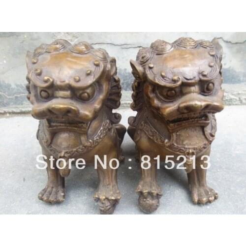Wang 000178 Asian antique antique one pair feng shui bronze lion