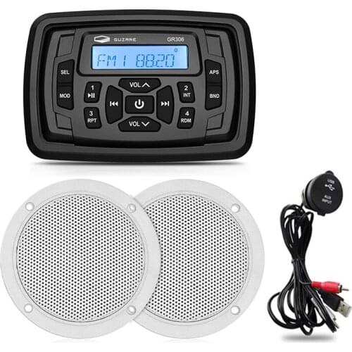 Waterproof Marine Stereo Bluetooth Radio Sound System FM AM Receiver Car MP3 Player+4 Inch Marine Speakers+USB Boat Audio Cable