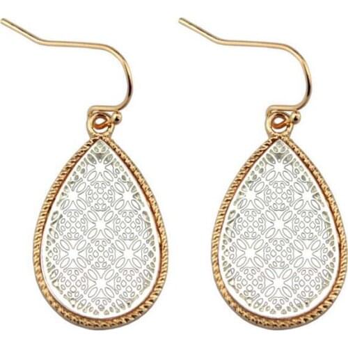 Cutouts Trellis Motif Teardrop Earrings Statement 2020 Fashion Two Tone Plated Women Boutique Jewelry Wholesale