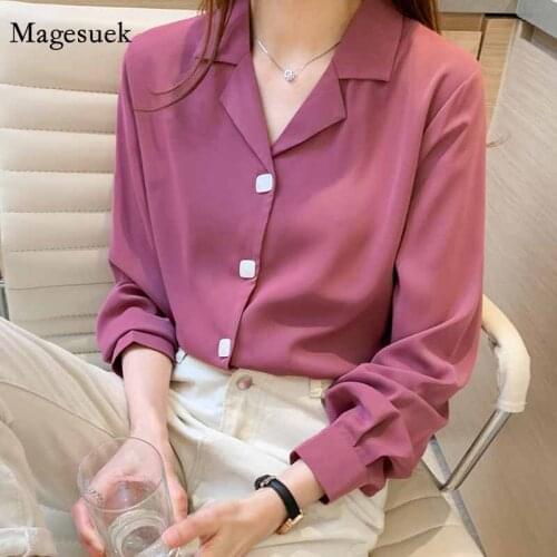 New Korean Chic Loose V Suit Collar Fashion Long Sleeve Shirt Women Solid Color Tops Cardigan Square Button Elegant Blouse 11873
