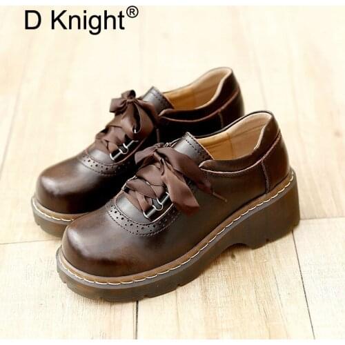 Women Oxfords Vintage Lace Up Flat Brogue Oxford Shoes For Women Black New Ladies Casual Flats Plus Size 34-40 Platform Creepers