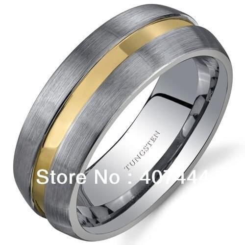 20pcs/Lot Free Shipping USA Hot Selling Brush Rounded Edge 8mm Comfort Fit Mens Gold Tungsten Wedding Band Ring Sizes 6 to 13
