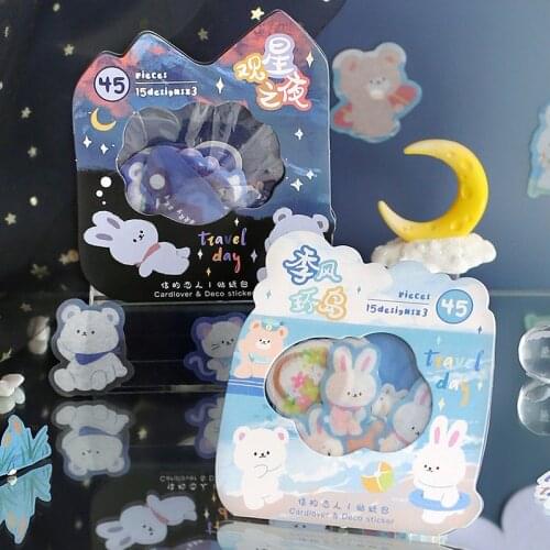 45pcs Cute cartoon rabbit bear travels Decorative PVC Stickers Scrapbooking Label Diary Stationery Album Journal Planner Stick