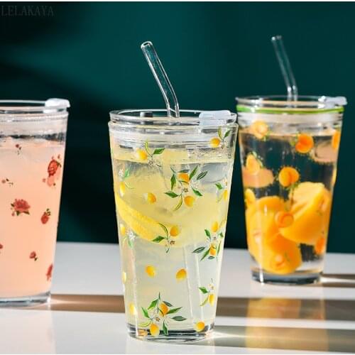 450ml Cute Strawberry cups Portable juice water Cup Straw Brush Glass Bottle Milk Coffe Drink Mug drinking glasses drinkware new