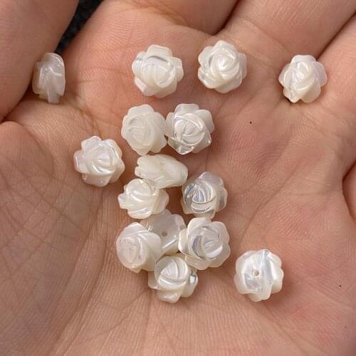 5Pcs Shell Beads Carved-flowered Accessories White Loose Shell For Jewelry Making Bracelet Earring Handiwork Sewing Accessory