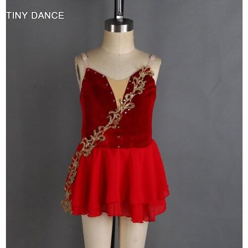 Girls and Women Ballet Dancing Dress Stretch Velvet Bodice with 3 cm adjustable Hookback Red Chiffon Dresses B20020