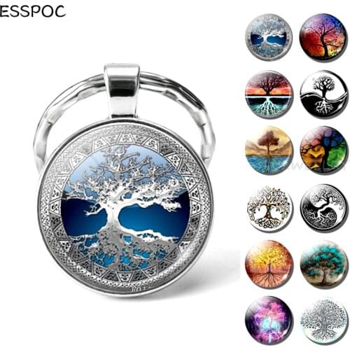 Tree of Life Keychain Art Key Chain Key Rings Life Tree Pendant Glass Cabochon Jewelry Keychains Keyrings Unisex Accessories