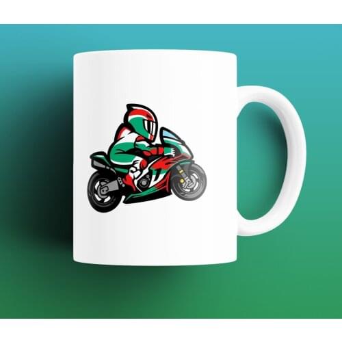 Chibi Racer Patterned, Printed White Mug Cup, Porcelain Raw Material, Handle, Gift Product, quality Mug and Printing