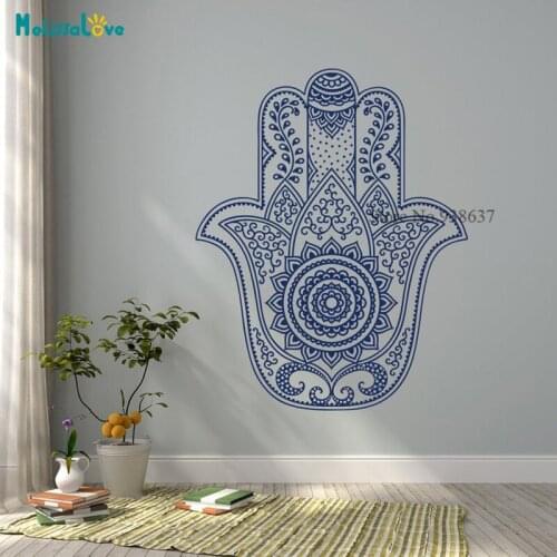 Hamsa Mandala Wall Decal Yoga Studio Fatima Hand Symbol Meditation Indian Bedroom Decor Removable Vinyl Sticker BB937