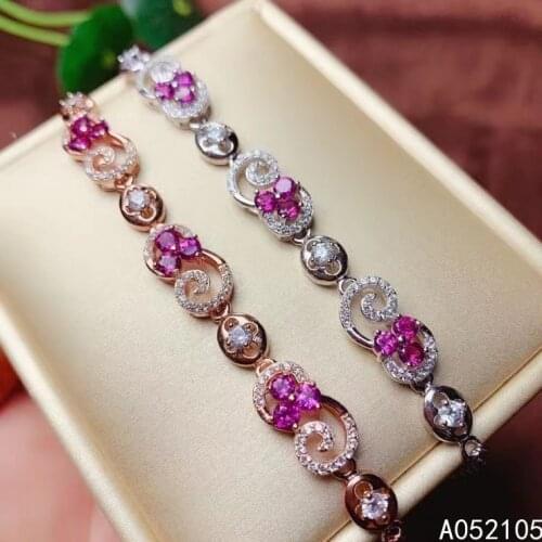 KJJEAXCMY fine jewelry 925 sterling silver inlaid Natural pyrope garnet women elegant exquisite plant gem hand bracelet support