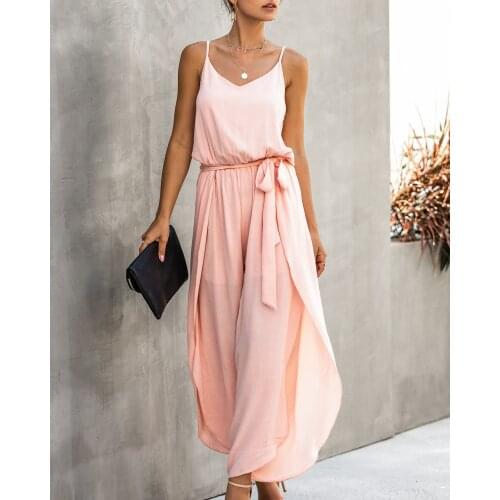 Womens Summer Suspenders Jumpsuit Split Wide Leg Pants Full Length Holiday Casual Sleeveless Bodysuit fashion Lady Playsuit