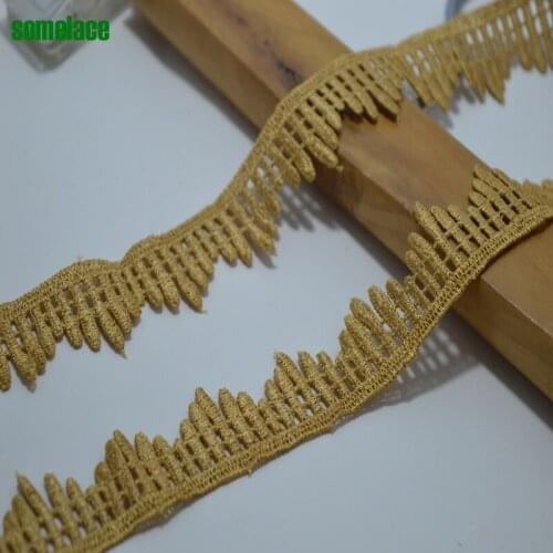 New 3yds/lot golden lace fabric 2.5cm wide Wedding Dress high quality Gold thread Embroidery Lace Accessories Trim18043002