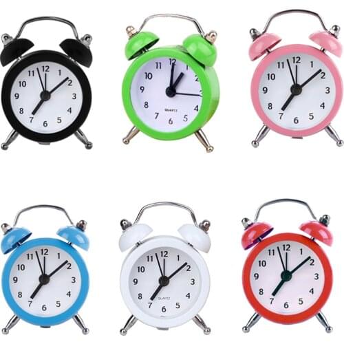 Mini Alarm Clock Electronic Round Number Double Bell Desk Table Digital Clock Round Alarm Retro Bedside Clocks