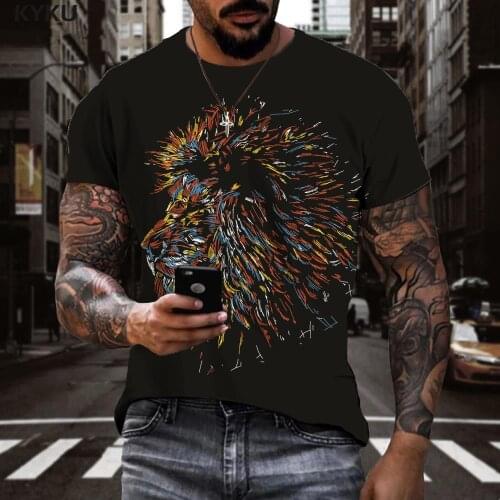 KYKU Lion T shirt Men Animal T-shirts 3d Funny Shirt Print Graffiti Tshirt Printed Mens Clothing Punk Rock New Male Tops
