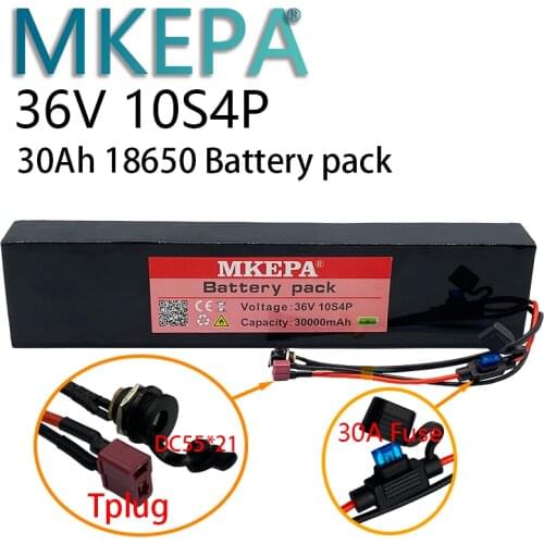 New 18650 lithium battery pack 36V 10S4P 30ah, suitable for scooter, electric bicycle, built-in 30A BMS and fuse device