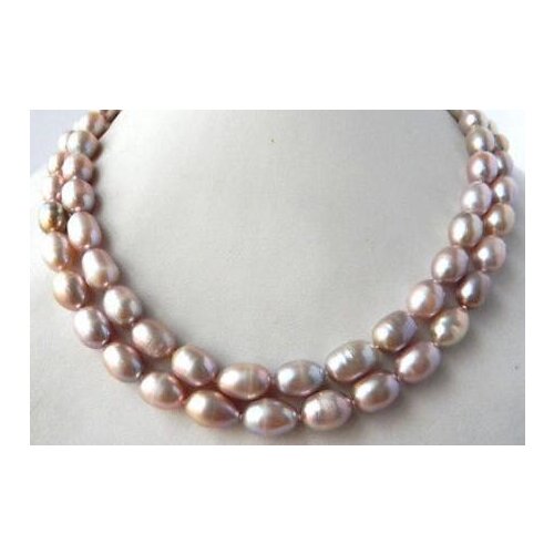 2Strands 18'' 9.5mm Lavender Rice Freshwater Pearl Necklace