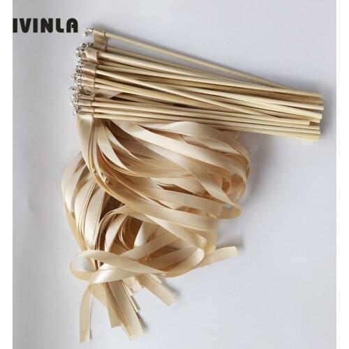 Newest 50pcs/lot Beige wedding ribbon wands for wedding decoration