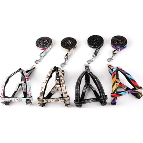 Black Metal Teddy Outdoor Anti-bite Traction Belt Adjustable Cartoon Polyester Dog Puppy Traction Rope Leash Belt Pet Accessory