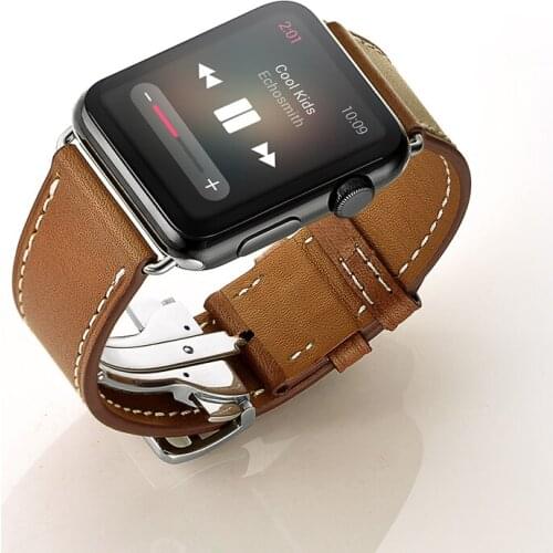 Deployment Buckle strap for apple watch band 44mm 42mm 40mm 38mm iwatch apple watch series 6/5/4/3/2/SE Genuine leather bracelet