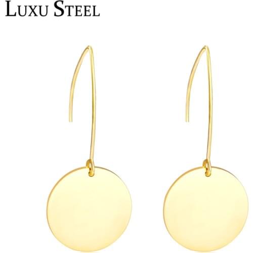 LUXUSTEEL Round Shape Drop Earrings Gold Color Stainless Steel Minimalist Geometry Long Earring Collier Bijoux Fashion Jewelry