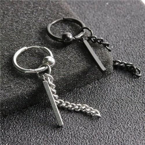 Fashion Punk Titanium Steel Long Rod Tassel Chain Earring Man Women Hip Hop Rock Rap Hypoallergenic Matching Jewelry Gift
