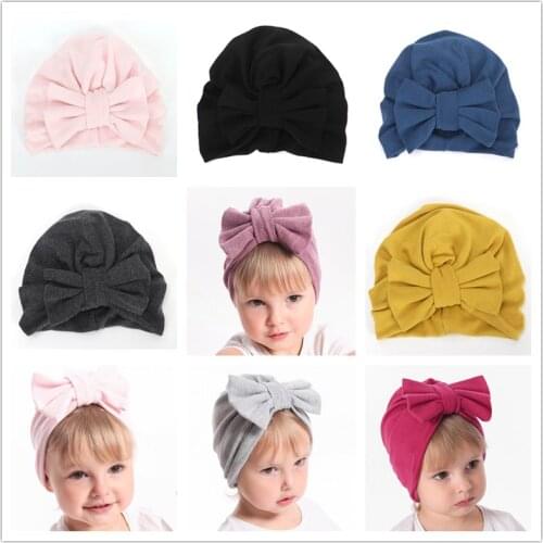 BalleenShiny Warm Baby Hats For Boys Girls Infant Autumn Winter Soft Knitted Fleece Hat With Bow Baby Bonnet Head Accessories