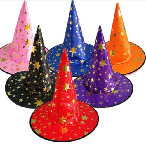 Star Printing Steeple Unisex Party Cosplay Halloween Hat Adult Child Halloween Personality Party Cap Witch Hat