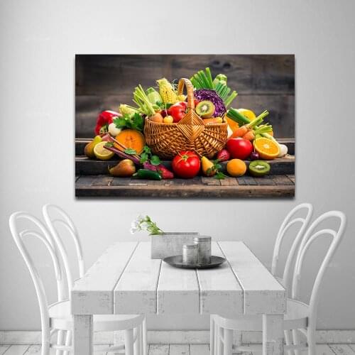 Modern Wall Art Canvas Painting Fruit and Basket Minimalist Posters and Prints for Kitchen Restaurant Living Room Decoration