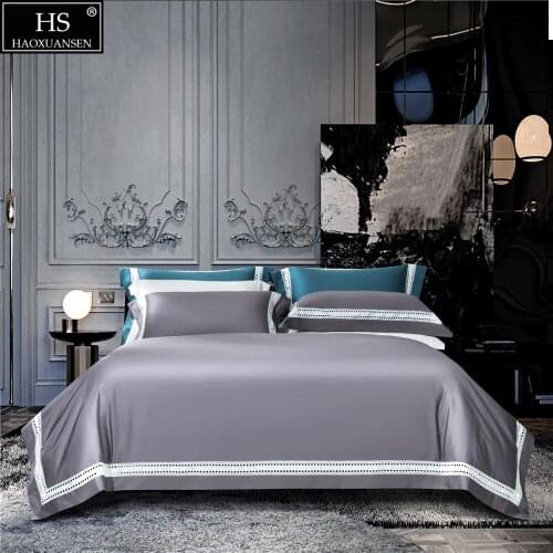 Modern Grey Water Soluble Lace Design Pure Cotton Fabric 4 Pieces Bedding Sets Nordic Style Duvet Cover Pillowcase Bed Sheet