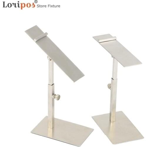 Gold silvery Shoes Holder Display Riser Rack Adjustable Height and Head Tray Angle Store Desk Table Floor Shoe Display Props