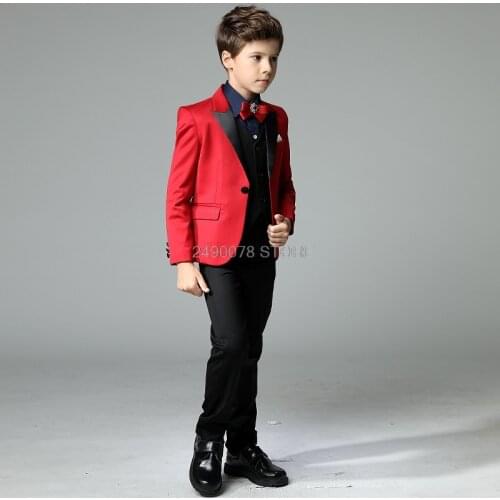 Flower Boys Luxurious White baptism Wedding Suit Prince Jacket Vest Pant Formal Dress Children Piano Show Performance Costume