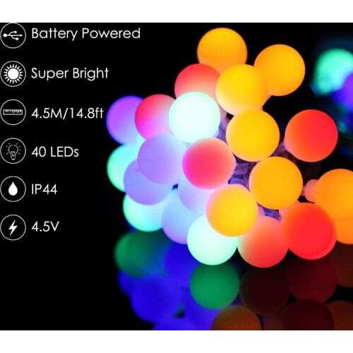 1.5m 3m 6m 10m Ball LED String Light Globe Bulb 5V Battery Power Fairy Lights Holiday Christmas Wedding Party Garden Decoration